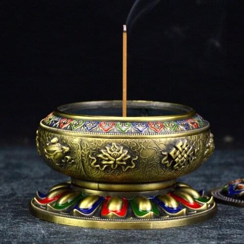 Alloy censer, lotus eight treasures, censer plate, censer, household incense, decoration, Buddhist incense stick holder