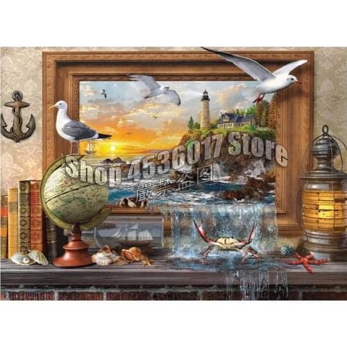 Full Square Drill 5D DIY Diamond Painting Birds Fantasy Beach Lighthouses Ocean Embroidery Cross Stitch Mosaic Rhinestone Decor