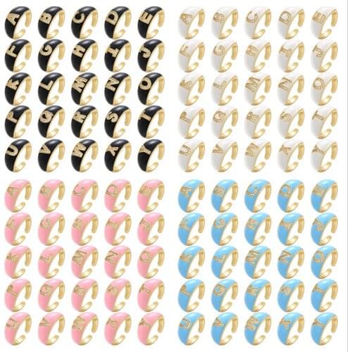 Z & Versaille 4 Color Cute Enamel Zircon Open Ring 26 English Letters Girl Classic Jewelry Engagement Ring