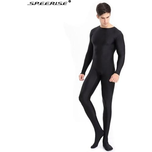 SPEERISE Halloween Full Body Zentai Black Spandex Footed Skinny Tight Jumpsuits for Women Unitard Men Cosplay Costumes