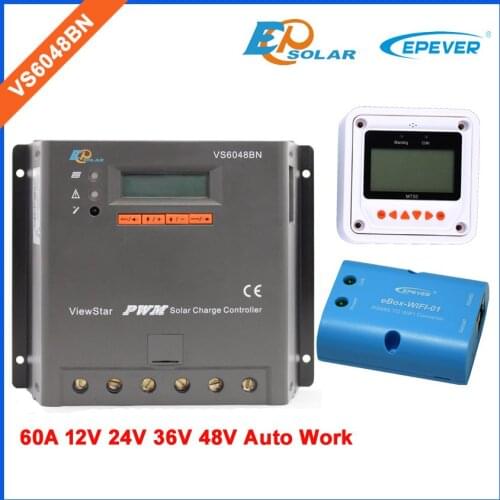 Solar panels power controller 60A VS6048BN PWM series EPEVER regulator MT50 remote Meter and wifi eBOX for Android Phone APP