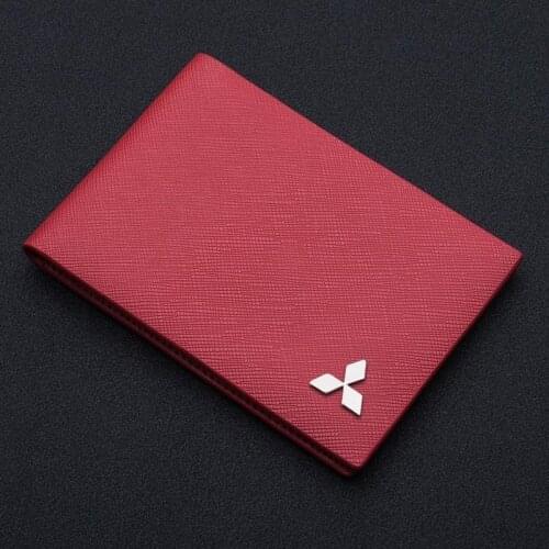Mini ultra-thin men short leather wallet multi-function credit card holder for mitsubishi badge fashion drivers license purse