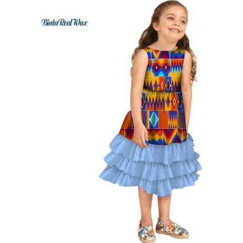 Lovely Girls Multi-layered Ruffle Dresses Bazin Riche African Print Dresses for Kids Children African Style Clothing WYT237