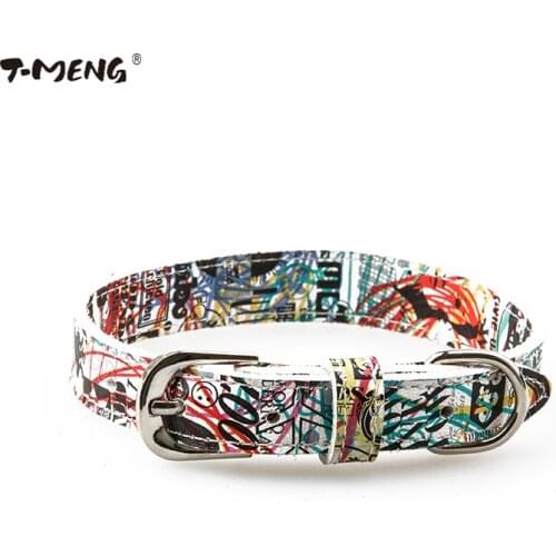 T-MENG New Fashion Colorful Free Printing Pet Collar Soft Genuine Leather Dog Collars For Small Mediun Dogs Supplies