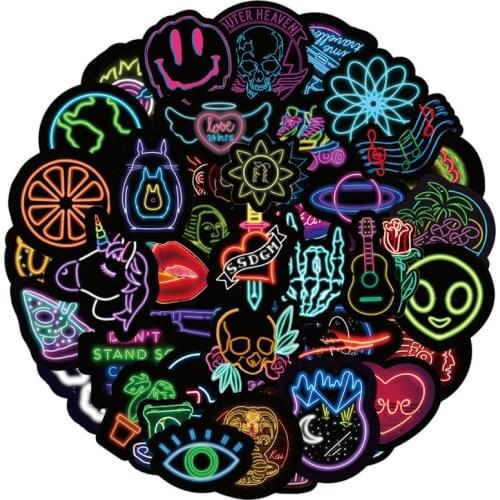 10/50Pcs Neon Light Sticker Gifts Toys for Children Anime Animal Cute Decals Stickers To Laptop Phone Suitcase Guitar Fridge Car