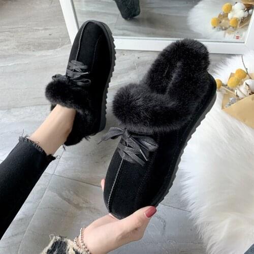 New female snow boots non-slip student Plus velvet warm shoes flat lace womens boots plus velvet warm cotton shoes U11-37