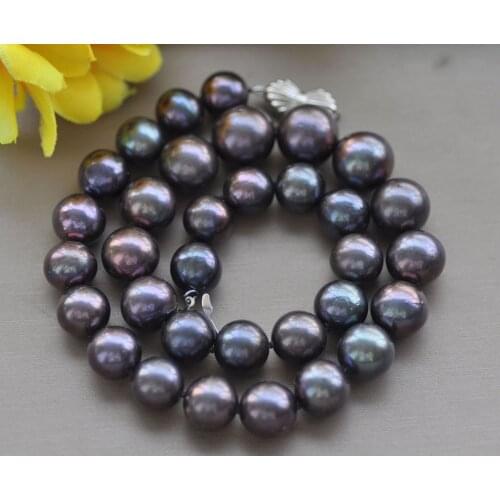 Z11050 A+ 17" 15mm Black Round Edison Keshi Pearl Choker Necklace 925Silver