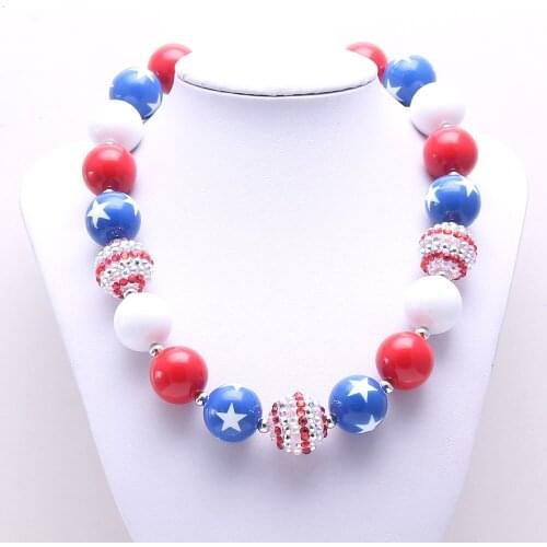 MHS.SUN 4th July Chunky Baby Bubblegum Beaded Necklace DIY Kids girls Jewelry Fashion Rhinestone Choker Necklace Party Gift