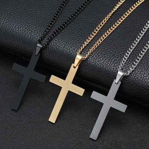 Fashion Christian Jesus Single Titanium Cross Necklaces Pendants Women Stainless Steel Gold Black Prayer Choker Men Jewelry