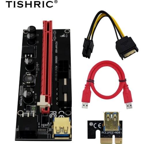 TISHRIC 5PCS 3 IN 1 PCI-E Riser 009s Card SB 3.0 SATA to 6pin Adapter Cable PCIE PCI E Extender Mining Riser For Video Card