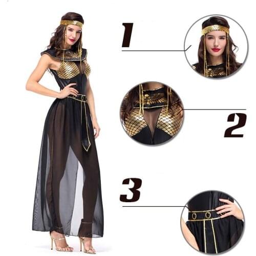 Drop Shipping Women Costumes Ladies Queen Black Egyptian Goddess Cleopatra Fancy Dress Party Halloween Costume Outfit M XL