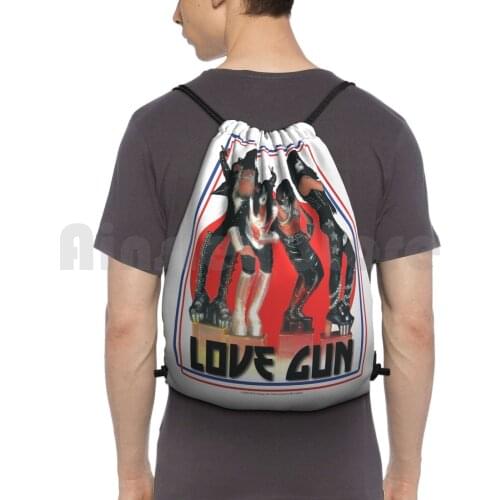 Love Gun Kiss Band Backpack Drawstring Bag Riding Climbing Gym Bag Kiss Kiss Fan Art Kiss Band Kiss Music Kiss The Band Love