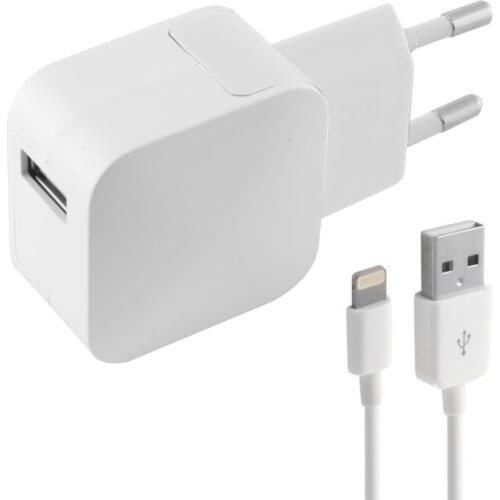 Wall Charger + MFI Certified Lightning Cable KSIX 2.4A USB iPhone White