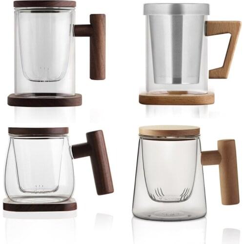 Heat resistant thickened glass tea separation and filtration tea making cup with cover household high borosilicate glass flower