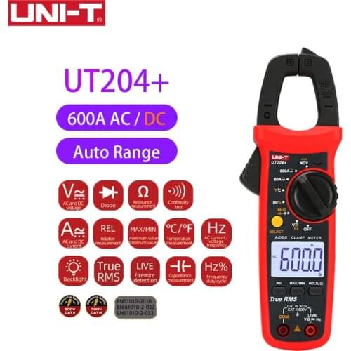 UNI-T LED High Precision Digital Display Clamp Meter Capacitance Frequency Current Voltage MAX/MIN Tester UT204+ Series Meter
