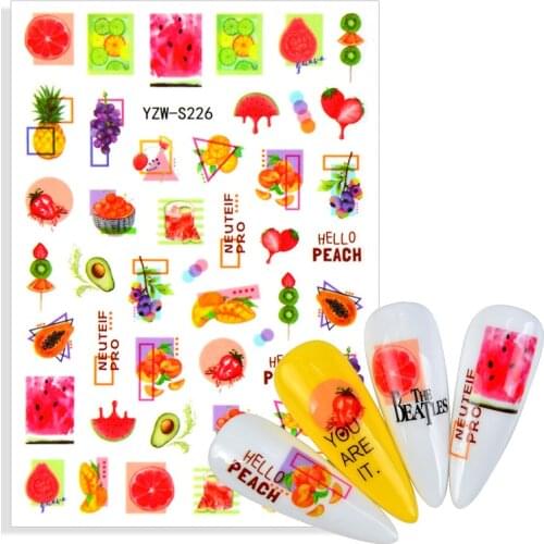 Tropical Fruit Nail Art Stickers Abstract Line Face Geometric Design Adhesive Nail Art Decorations DIY Leaf Flowers Nail Decals