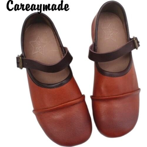 Careaymade-Genuine leather retro buffing womens shoes flat soft bottom breathable leather pure leather original shallow shoes