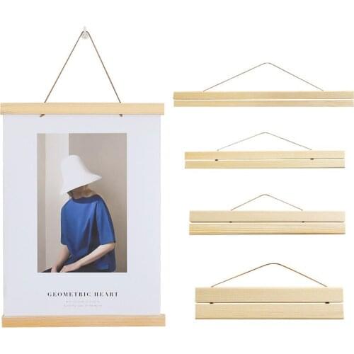 6 Color Magnetic Poster Frame Hanger,Natural Teak,Poster Hanger for Photos,Pictures,Prints,Maps,Scrolls and Canvas Artwork 21-80