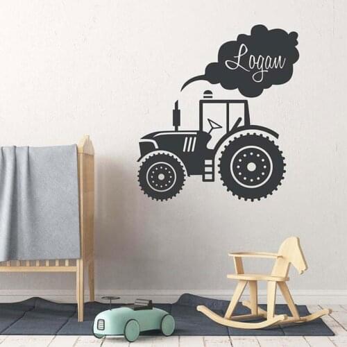 Custom Kids Name Truck Tractor Wall Sticker Vinyl Home Decor For Boys Room Nursery Decals Cartoon Personalized Name Mural NA57