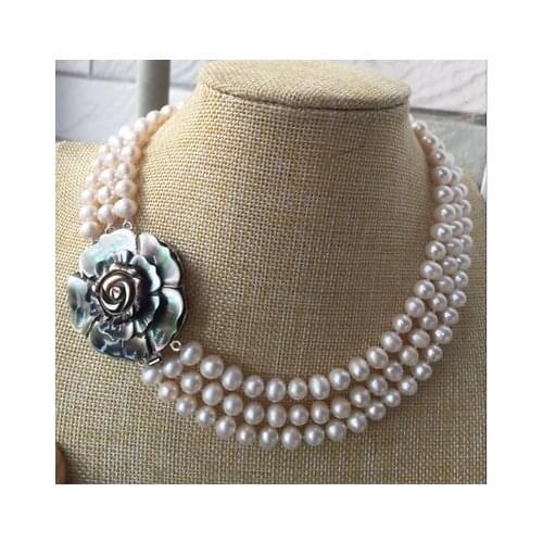 3 row 9-10 mm south white pearl necklace 17"-19"