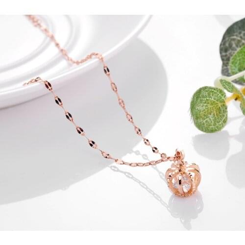 2021 New Trendy Zircon Crown Pendant Women Necklace Ladies Korean Fashion Stainless Steel Clavicle Chain Female Party Jewelry