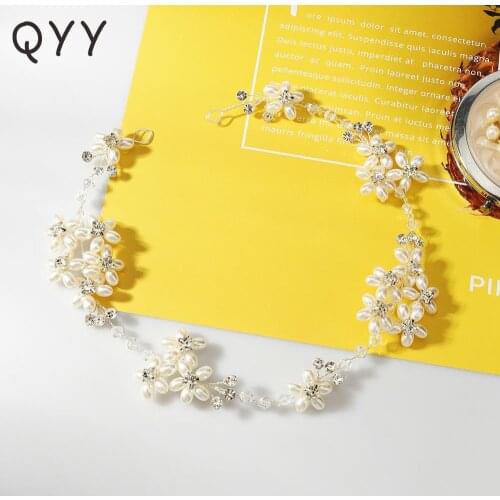 QYY Flower Crystal Headband Bridal Wedding Hair Jewelry Accessories Silver Color Headbands for Women Prom Bride Headpiece Gifts