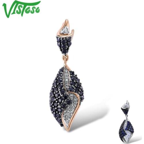 VISTOSO Gold Pendant For Women Genuine 14K 585 Rose White Gold Sparkling Diamond Blue Sapphire Delicate Wedding Fine Jewelry