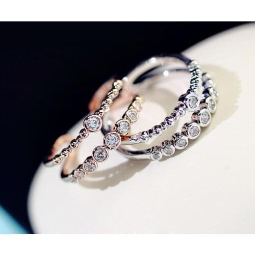 Double Layer Rose Gold Ring Women Fashion Jewelry Adjustable Rings Micro Pave Bijoux Cute Gift