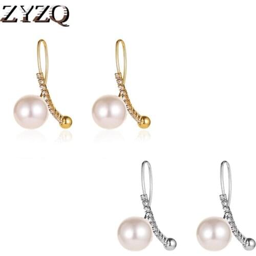 ZYZQ Temperament Commuter Pearl Cross Earrings For Women Small Fresh Sweet Wild Crystal Inlaid Pearl Earrings