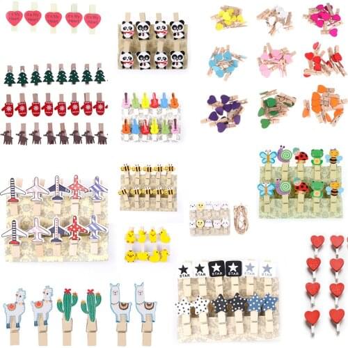 10 PCS Mini Heart Cartoon Wooden Clothes Photo Paper Peg Pin Clothespin Craft Postcard Clips Home Wedding Party DIY Decorations