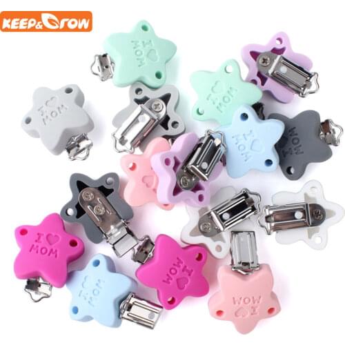 Keep&grow 10Pcs Star Shaped Baby Silicone Pacifier Clips BPA Free Teething Chain Holder Clips DIY Dummy Pacifier Chain Toy