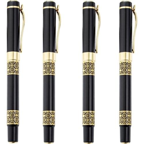 16Pcs Luxury Quality Golden Carving Black Wood Business Fountain Pen Student School Stationery Supplies Ink Nibs Fountain Pens