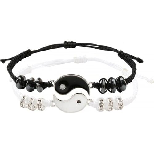 2pcs/set Yin Yang LoverS Bracelets For 2 Matching Yin Yang Adjustable Cord Bracelet For Best Friend ValentineS Day Gift