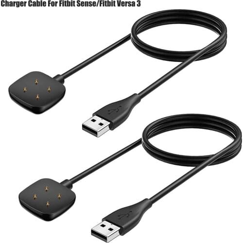 2-Pack 1m Charger Compatible with Fitbit Versa 3 Smart Watch USB Charging Cable Adapter For Fitbit Sense Replacement Accessory