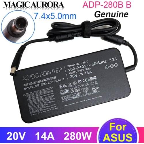 280W For ASUS 20V 14A ADP-280BB B AC/DC Adapter For MSI GE75-9SF Laptop Charger Power Supply 7.4x5.0mm 1 pin inside