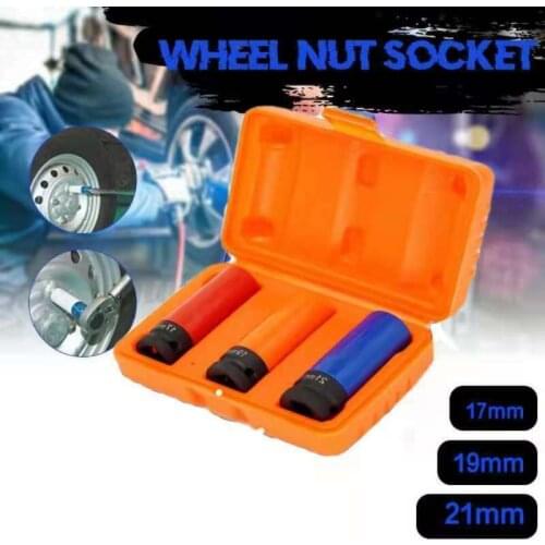 3pcs 1/2" 17/19/21mm Drive Wheel Nut Socket Protector Deep Impact Wheel CR-MO Socket Lug Nut Tyre Hub Covers Bolt Socket Set