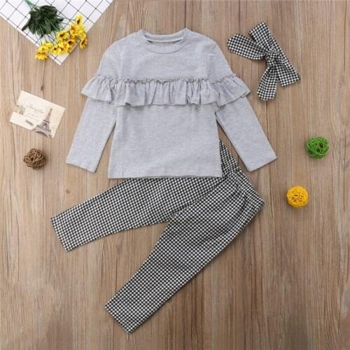 AU Toddler Kids Baby Girl Ruffle Plaid Tops Pants Leggings 3Pcs Outfits Clothes
