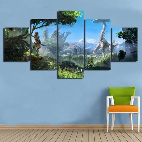 5 Pieces Horizon Zero Dawn Gamer Wall Art Canvas Decor Hd Print Posters Pictures Paintings Living Room Home Decoration