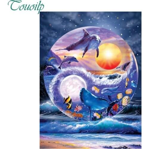 5D square Diamond Painting Dolphins,Sea turtles,Cross Stitch Yin and Yang Dolphins Kit DIY Set Embroidery Rhinestone Home Decor