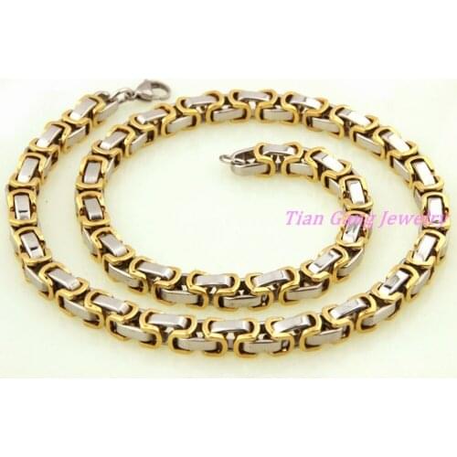 8mm SilverGold Tone 316L Stainless Steel Necklace Byzantine Box Mens Boys Necklaces Wholesale Jewelry 7"-40"