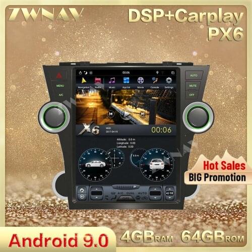 Tesla Style vertical screen Android 9.0 Car multimedia player For Toyota Highlander 2007-2013 gps navi radio stereo BT head unit