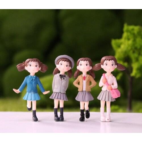 BAIUFOR 4 PCS Cartoon Student Girl Figure DIY Snow Globe Material Fairy Garden Miniatures Micro Landscape Accessories Home Decor