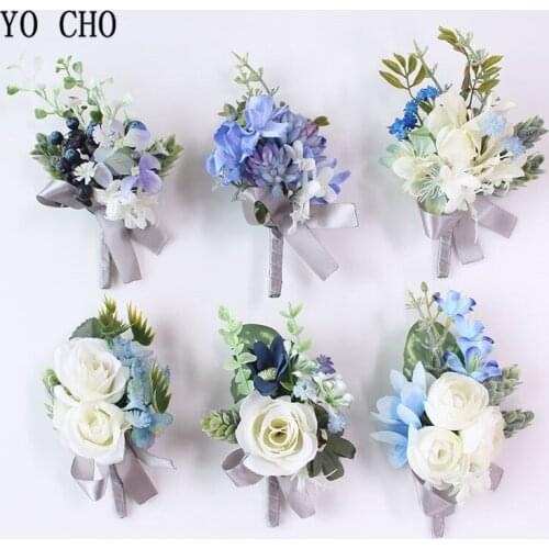 YO CHO Wedding Bridal Brooches Buttonhole Silk Roses Corsage Bracelest Bridesmaid Groom Boutonniere Flowers Marriage Accessories