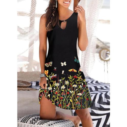 Floral Print Sleeveless Summer Dress Women A-line Beach Holiday Casual Dresses Women Clothing Casual Tank Dress Dropshipping