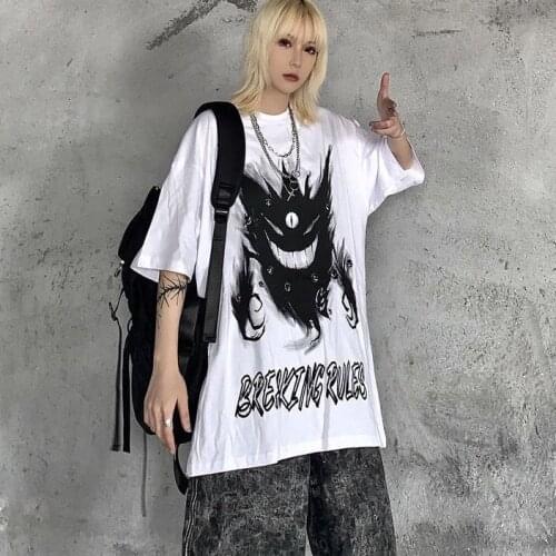 Anime Printed T-Shirt Woman Cartoon Demon Aesthetic Harajuku Casual Short-Sleeved T-Shirt Summer Loose Hip-Hop Tops Streetwear