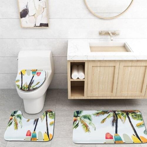 Hot Sale Summer Sandbeach Coconut Palm Starfish Printing Patern Mats Kit Bathroom Toilet Non-Slip Cover 3Pcs