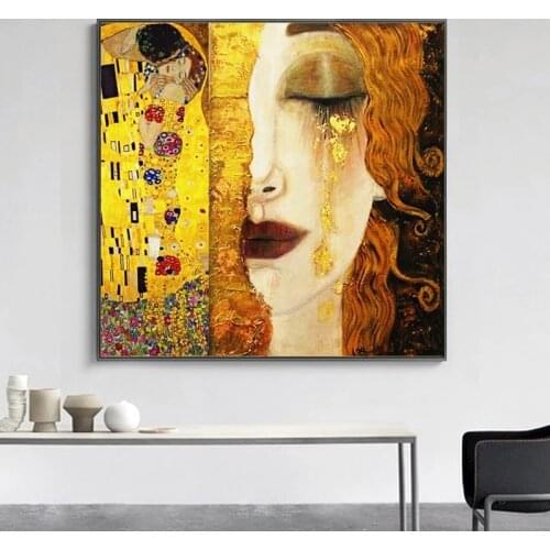 Gustav Klimt Canvas Painting Golden Tears and Kiss Print and Poster Famous Classical Wall Art Picture for Living Room Home Decor