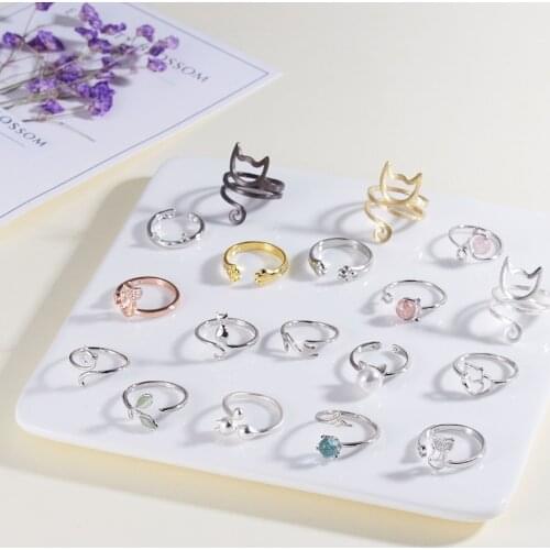 Rinhoo Cute Romantic Cat/Mermaid Rhinestone Opening Ring Wedding/Engagement Gift For Girlfriend Fashion Jewelry