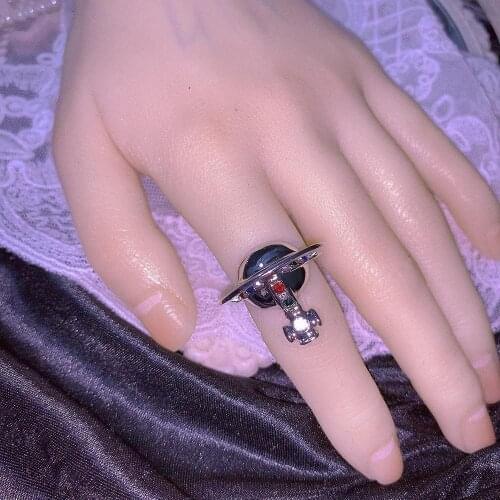 US 17 Micro Pave Saturn Planet Rings with Crystal Stone Planet Jewelry Hip Hop Universe Themed Saturn Band Saturn Ring JS39FJ