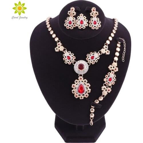 Necklace Earrings Sets Gold-color African Women Fashion High Quality Wedding Jewelry Sets Valentines Day Party Gift